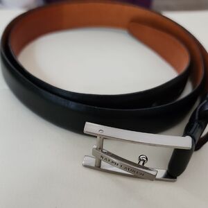 Ralph Lauren Black and Brown Leather Men's Belt with Silver Buckle L